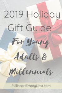 two wrapped packages with the words 2019 holiday gift guide for young adults and millennials